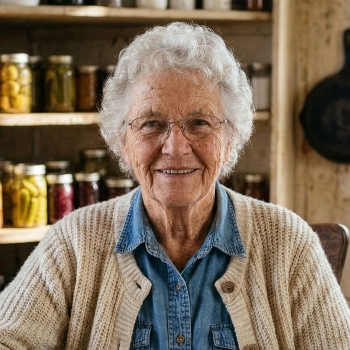 Peg Halvorsen in her farm kitchen